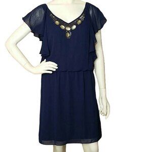 S.L. Fashions Navy Blue Beaded Dress Womens Size 12